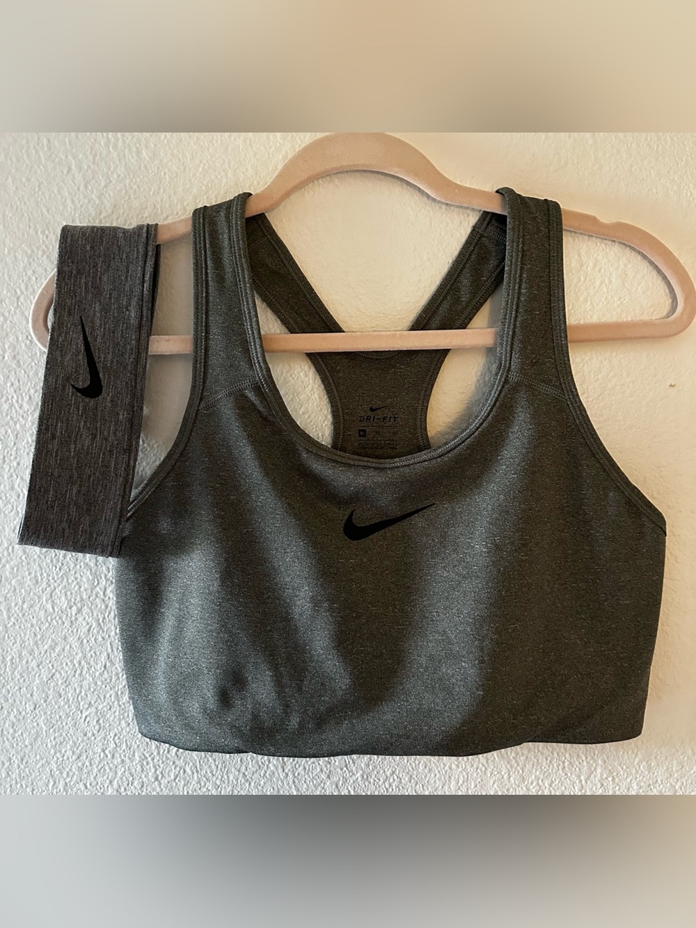 Nike Gray Dri-FIT Racerback Sports Bra with headband
